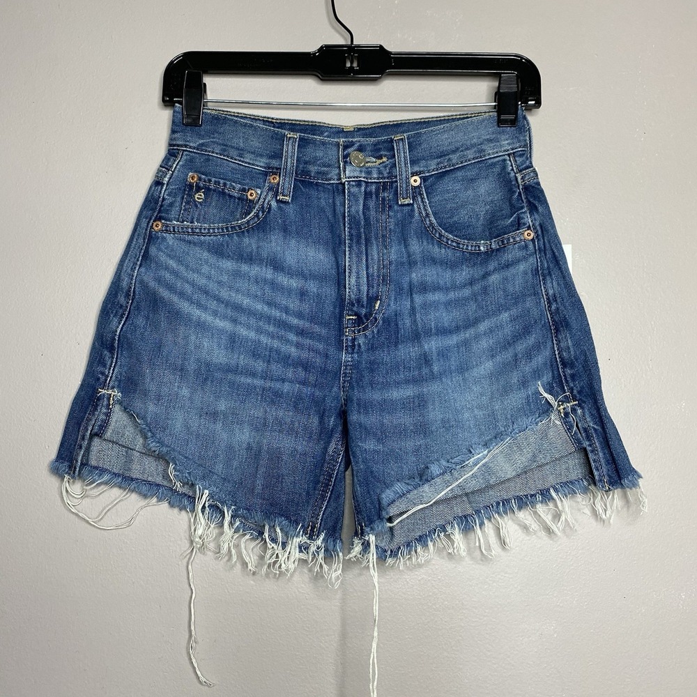 Etica Women Sz 24 Skylar Vintage‎ Shorts Blue Flip Cutoff Frayed High Rise